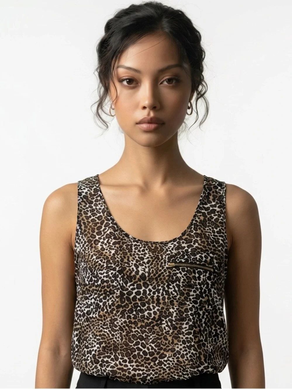 TRAMP | NEW Sleeveless Leopard Scoop Neck Semi Sheer Tank Top Women’s Size Large